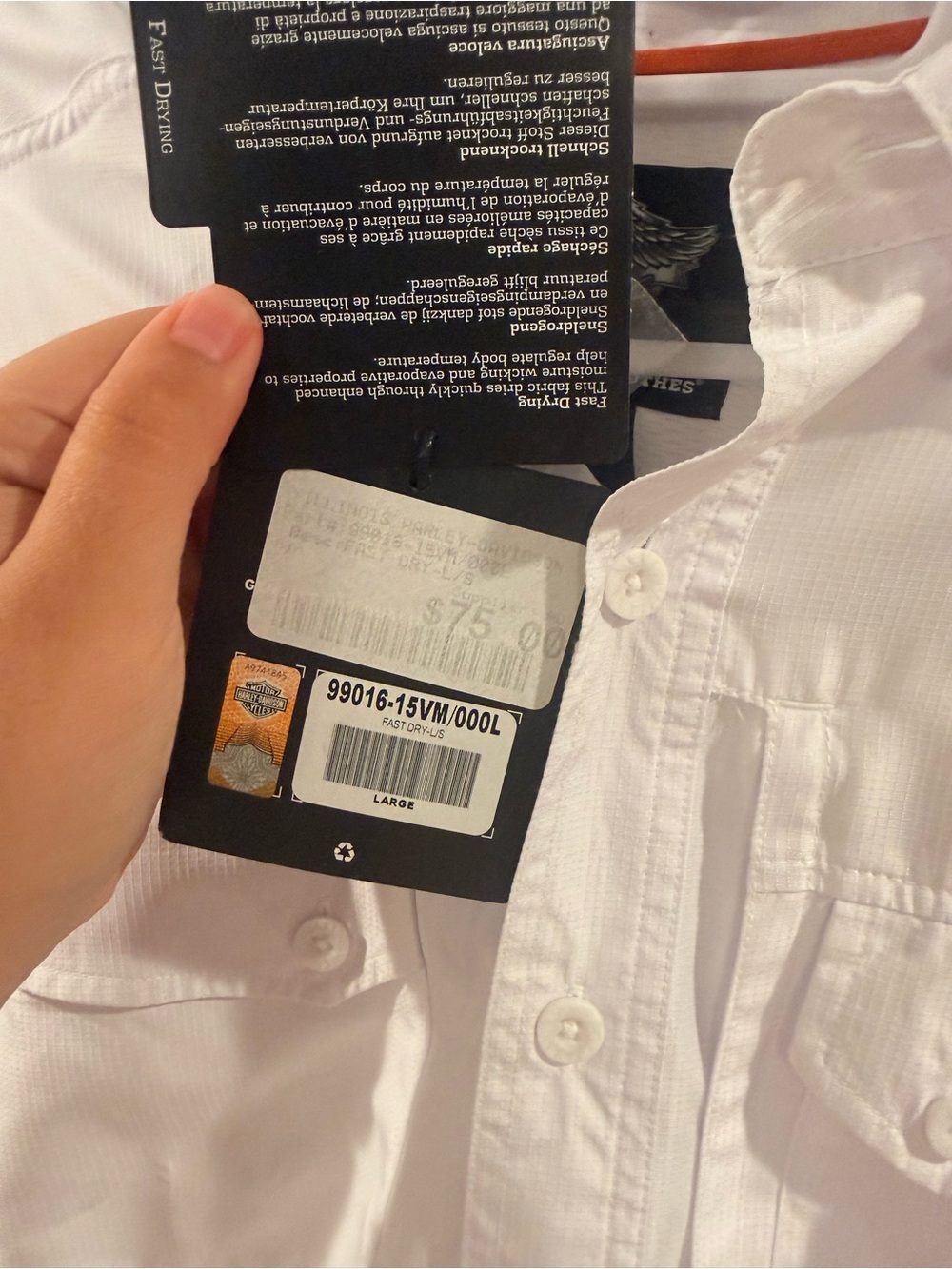 HARLEY-DAVIDSON Men's Performance Long Sleeve Shirt L White NWT - Picture 3 of 8